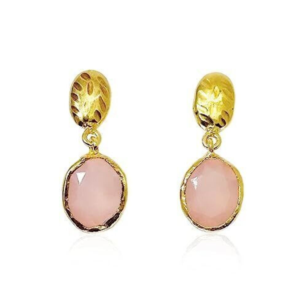 8904 Genuine Rose Pink Onyx Stone, Dangle Drop Post Back Earrings, Sterling